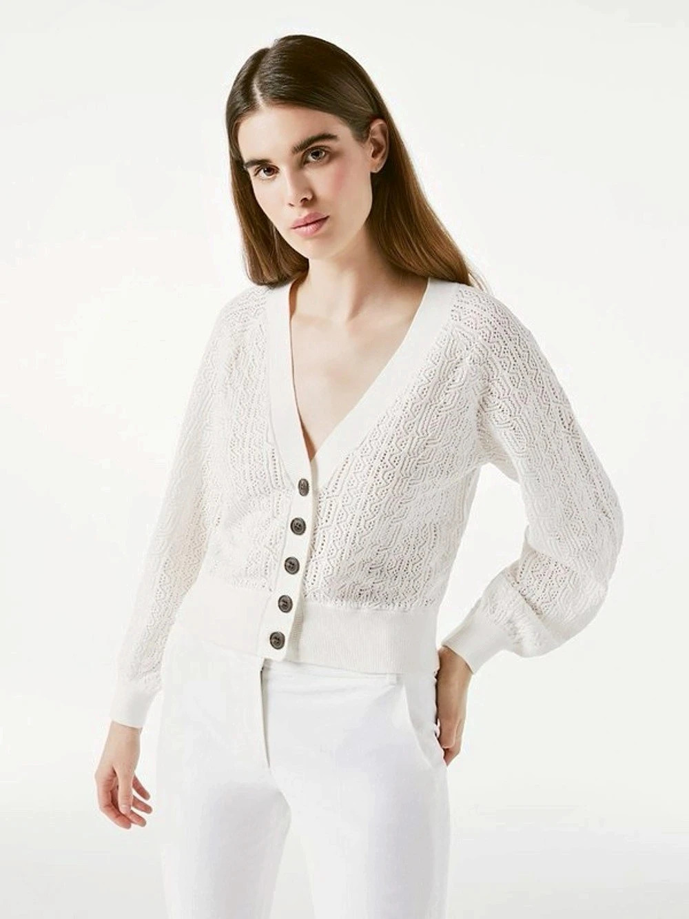 Frame Chain Lace Cotton Open Knit Cardigan